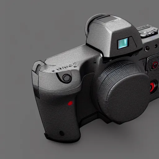 Image similar to a dark sith mirrorless camera, 3 d render