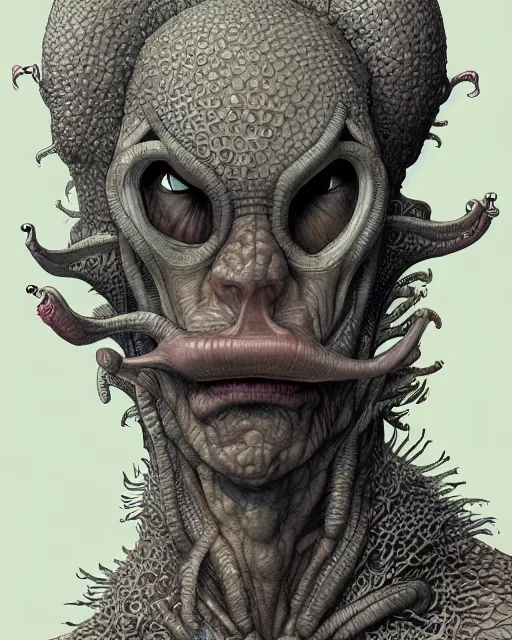 Image similar to a strange and funny creature, adult swim, character portrait, portrait, close up, concept art, intricate details, highly detailed by moebius