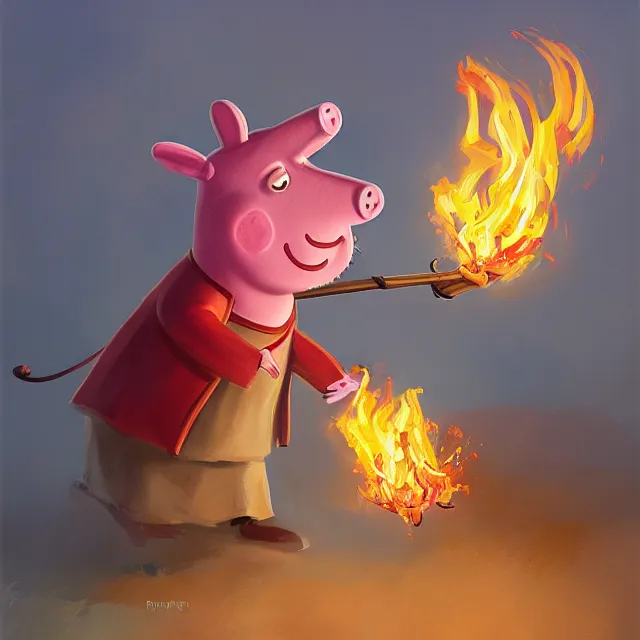 Image similar to peppa pig as a firebender, portrait, elegant, intricate, digital painting, artstation, concept art, smooth, sharp focus, illustration, art by konstantin korovin and daniel f. gerhartz and john howe