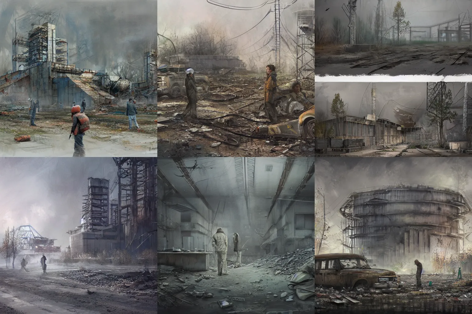 Prompt: liquidators in chernobyl, concept art by James Paick, highly detailed, ultra detailed, ultra realistic, trending on artstation