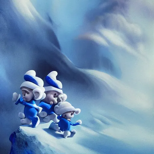 Prompt: smurfs by elena vizerskaya and ivan aivazovsky, perfectly detailed, artstation, sharp focus, highly detailed, studio photography, impresion de giclee arte abstracto, award winning