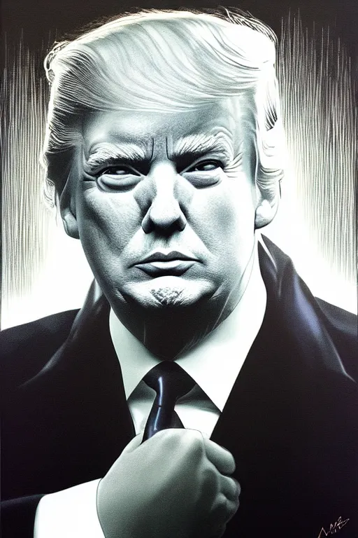 Image similar to fancy serene portrait of donald trump with laser eyes by alex ross