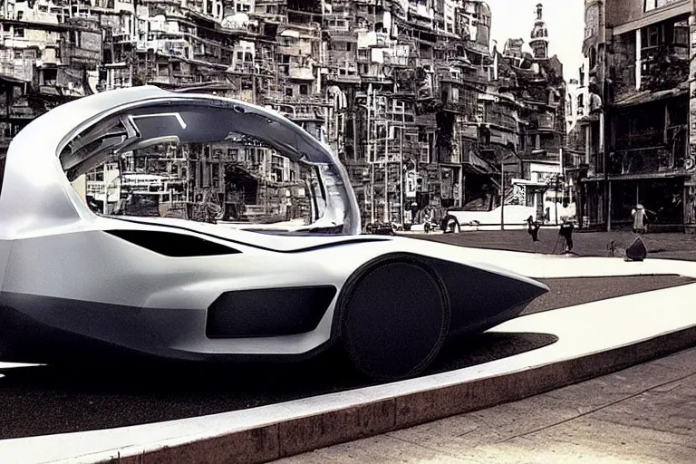 Image similar to a futuristic car in a Futurecity