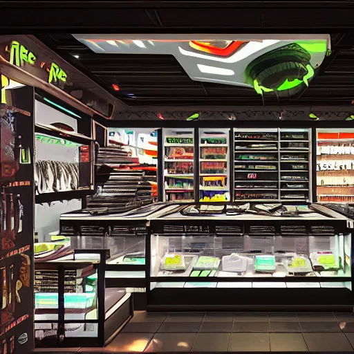 Prompt: alien shop, futuristic