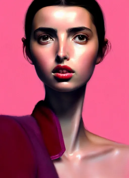 Image similar to hyper realistic zoomed out portrait of ana de armas wearing clothes from the fifth element, rachael rosen from blade runner, by hsiao ron cheng, ngai victo, nivanh chanthara jean delville wlop and dougherty patrick, trending on artstation, soft light