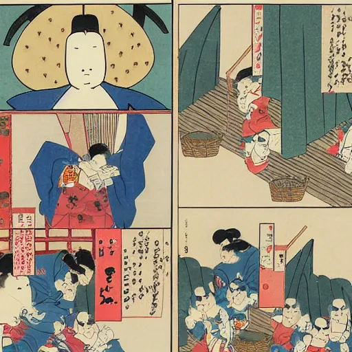 Image similar to Teddy bears shopping for groceries in the style of ukiyo-e