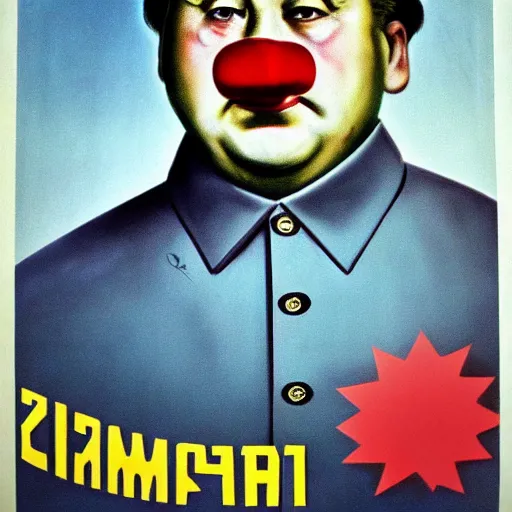 Image similar to communist clown portrait, soviet propaganda style, poster, mao