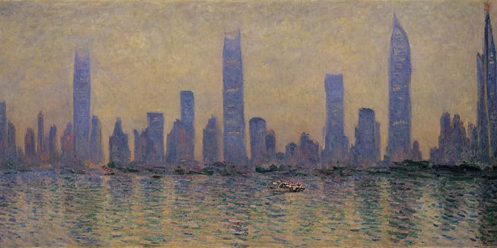 Image similar to an oil painting of the Lujiazui by Oscar-Claude Monet