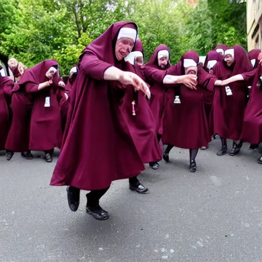 Image similar to Fecal matter sprayed on a crowd of nuns dancing outdoors