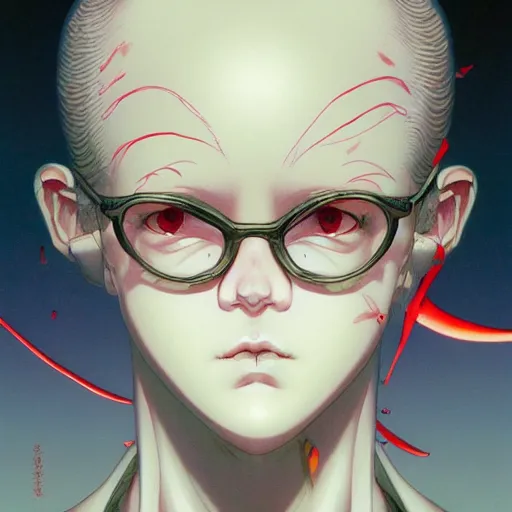 Image similar to prompt : wierd character portrait soft light painted by james jean and katsuhiro otomo and erik jones, inspired by evangeleon anime, smooth face feature, intricate oil painting, high detail illustration, sharp high detail, manga and anime 1 9 9 9