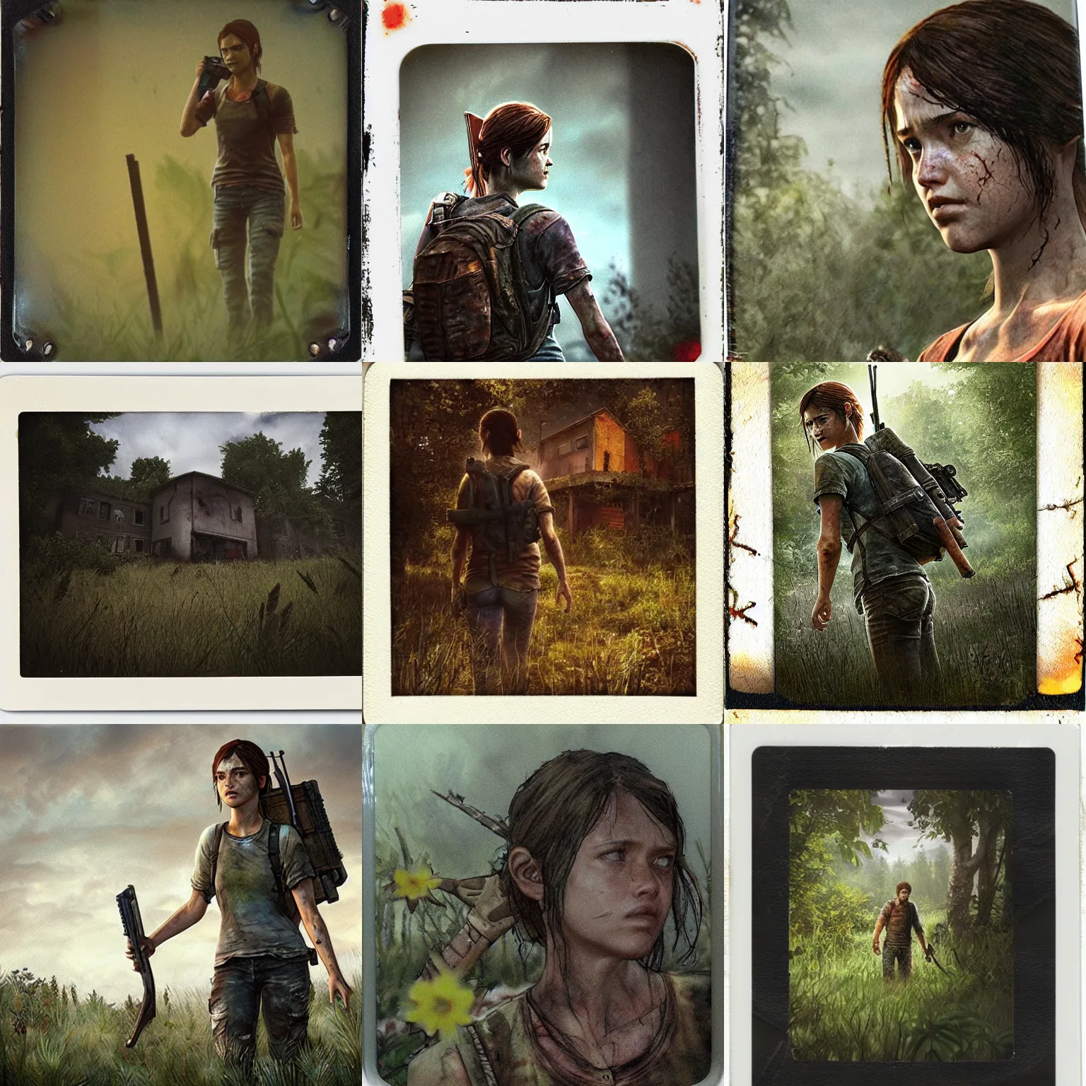 Prompt: clicker from the last of us polaroid from a distance, realistic photograph,