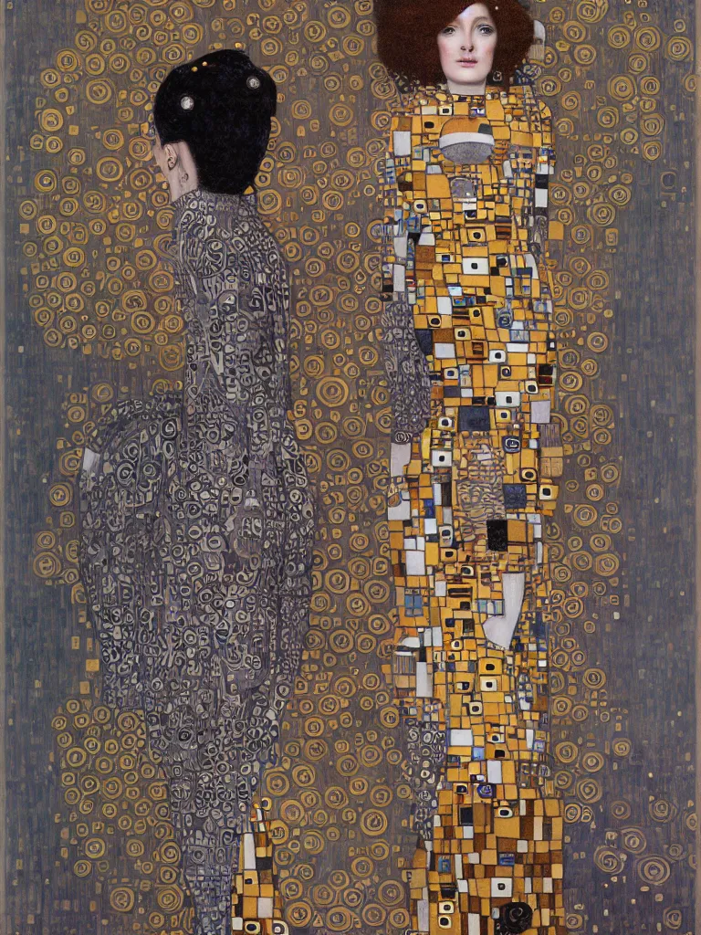 Image similar to isometric symmetrical futuristic female portrait by klimt