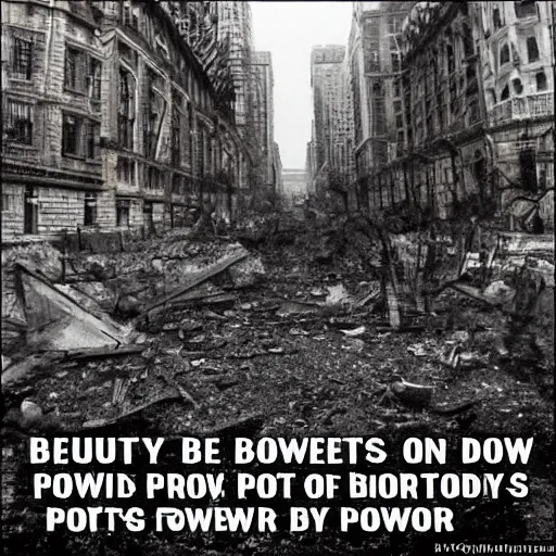 Image similar to beauty feeds on decay, we walk daily on top of millions of corpses, we burn their bones to power our cities and bodies