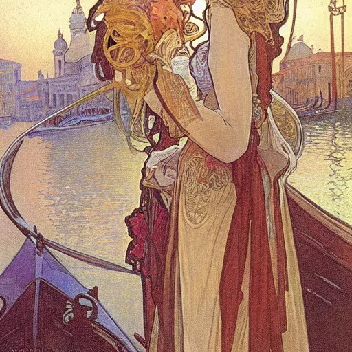 Prompt: venice by alphonse mucha