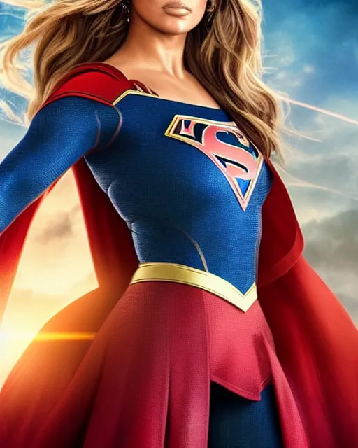 Image similar to 5 5 mm portrait photo of jennifer lopez as supergirl. magical atmosphere. art by artgerm and greg rutkowski. highly detailed 8 k. intricate. lifelike. soft light. nikon d 8 5 0.