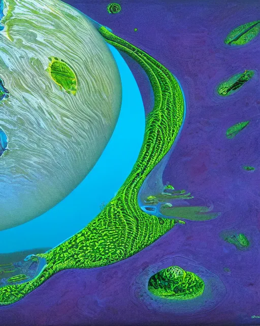 Prompt: blue planet by roger dean, 4 k, hyper detailed