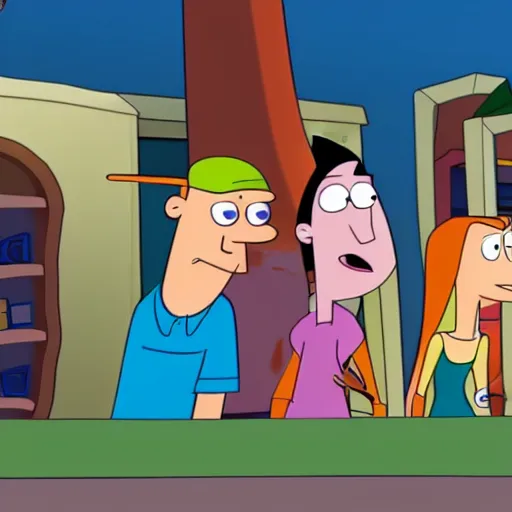 Prompt: screenshot from the animated TV show Phineas and Ferb