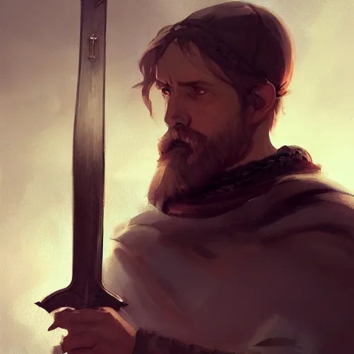 Image similar to portrait of robert the bruce, king of scotland standing with his sword 4 k, concept art, by wlop, ilya kuvshinov, artgerm, krenz cushart, greg rutkowski, pixiv. cinematic dramatic atmosphere, sharp focus, volumetric lighting, cinematic lighting, studio quality