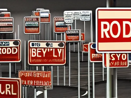 Image similar to a room full of road signs