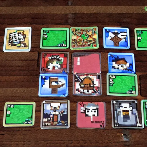 Prompt: minecraft villagers playing cards at a table