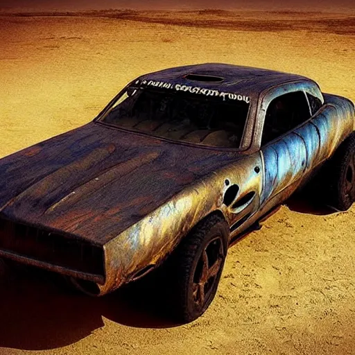 Image similar to a madmax car in jodorowsky style