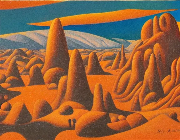 Image similar to a village on the surface of mars, by ansel adams and jean metzinger, oil on canvas