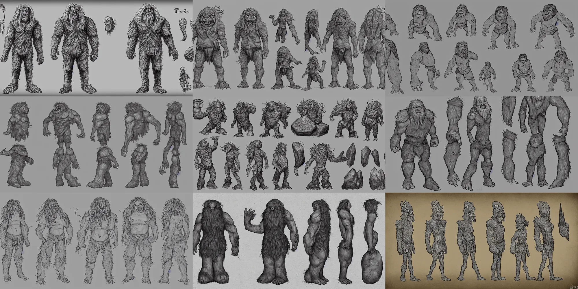 Prompt: kind huge rock troll, character sheet, concept design