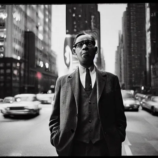 Prompt: analog medium format night flash portrait in new york, 1 9 6 0 s, photographed on expired film, detailed photograph
