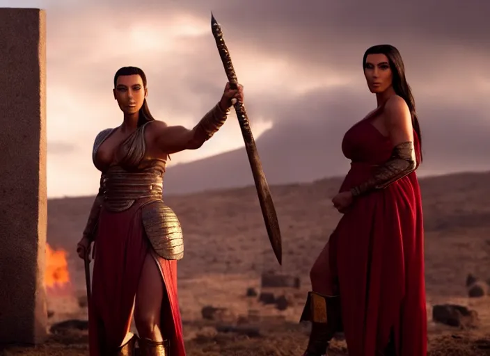 Image similar to film still of kim kardashian as leonidas in 3 0 0 movie, 8 k