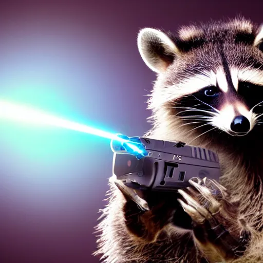 Prompt: logo of a racoon holding a laser gun, realisitc , 4K