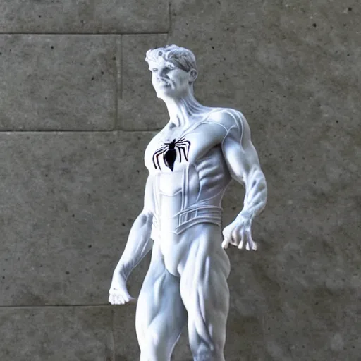 Prompt: spiderman greek marble statue, marble statue, white highly detailed