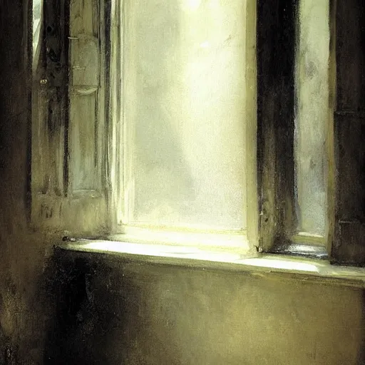 Image similar to weathered hands resting on a window sill, soft light, by jeremy mann, anders zorn.