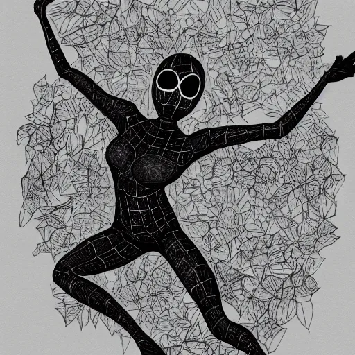 Image similar to woman who is also a horrible black spider, detailed ink art, 4k