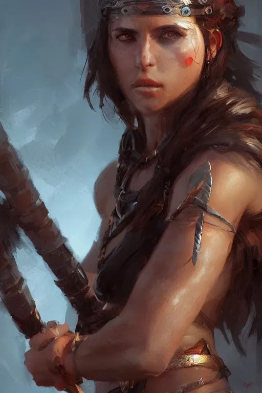 Image similar to portrait of a barbarian female, ultra sharp, very detailed, high quality focus by greg rutkowski and wlop