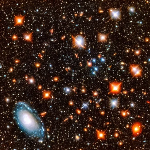 Image similar to hubble deep field photograph, waffle galaxies