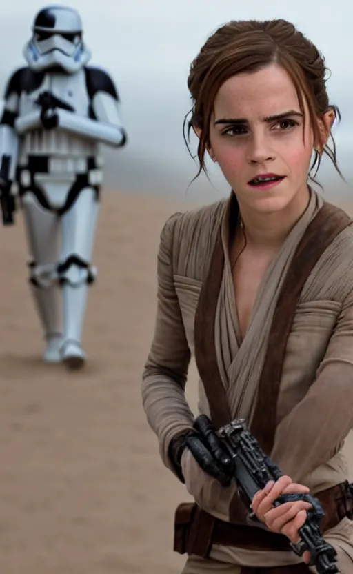 Image similar to a still of Emma Watson on Star Wars, maximum detail, ultra definition, 8K resolution