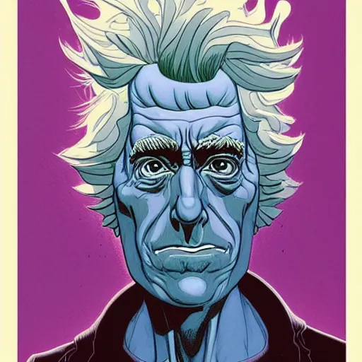 Image similar to total recall rick sanchez portrait by charles vess and james jean and erik jones and rhads, inspired by fly, beautiful fine face features, intricate high details, sharp, ultradetailed