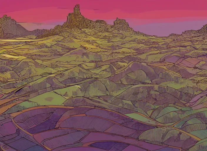 Image similar to An illustration of Gran Canaria at the style of Moebius