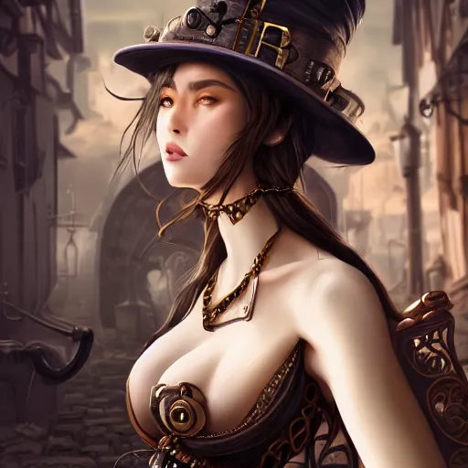 Prompt: fantasy woman in steampunk town, details face, detailed body, realistic body structure, unreal engine, by popular digital artist, digital, artstation, detailed body, heavenly atmosphere, digital art, overdetailed art, trending on artstation, cgstudio, the most beautiful image ever created, dramatic, award winning artwork, beautiful scenery