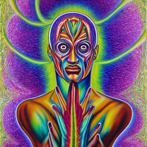 Image similar to painting by alex grey