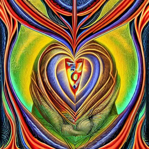 Image similar to medieval fantasy heart broken in two pieces, by alex grey, TOOL band art, psychedelic, fractals, detailed, 8K