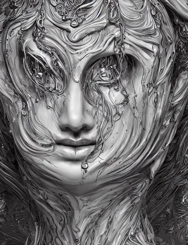 Prompt: epic beautiful intricate and detailed concept art, made from porcelain, abstract female face vivid liquid fluid, sculpture, no background, symetrical