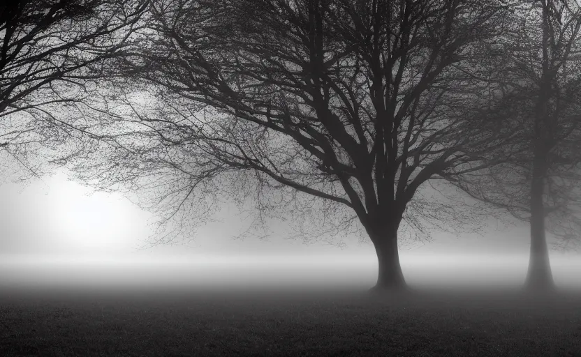 Image similar to cinematic shot of a crow at tree, moody scene from being john malcovich directed by charlie kaufman ( 2 0 0 1 ), foggy volumetric light morning, anamorphic lenses, kodak color film stock