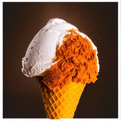 Image similar to photo of an orange ice cream cone firing its retrorockets