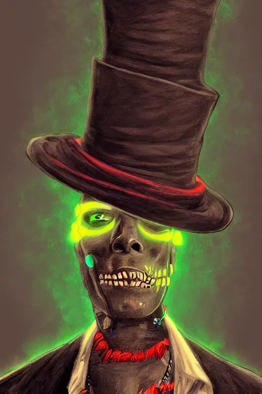 Image similar to portrait of baron samedi | cyber neon lights | digital painting | artstation