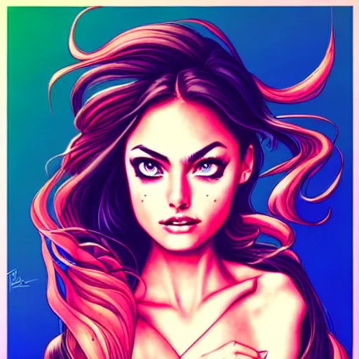 Image similar to in the style of artgerm, girl drinks monster energy, phoebe tonkin, hair blowing, full body, intricate filagree, no hands showing, warm colors, cool offset colors