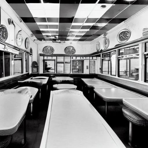 Prompt: an empty 1 9 5 0 s diner, kenopsia