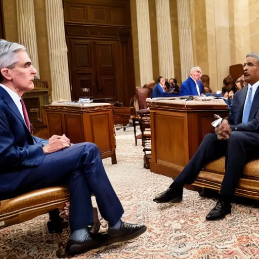 Image similar to jerome powell debating jerome powell in front of congress