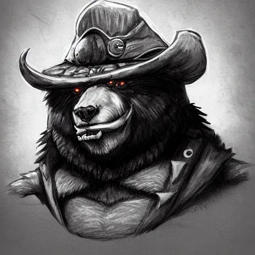 Image similar to dashing charming grinning charismatic bear beast-man rogue, wearing captain's tricorne hat, naval background, amazing, lifelike award winning pencil illustration trending on art station artgerm Greg rutkowski cinematic