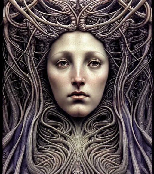 Image similar to detailed realistic beautiful lightning goddess face portrait by jean delville, gustave dore, iris van herpen and marco mazzoni, art forms of nature by ernst haeckel, art nouveau, symbolist, visionary, gothic, neo - gothic, pre - raphaelite, fractal lace, intricate alien botanicals, ai biodiversity, surreality, hyperdetailed ultrasharp octane render